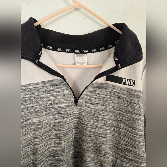 PINK VICTORIAS SECRET Women's Large 1/4 ZIP Gray Pullover Sweatshirt - Picture 4 of 5